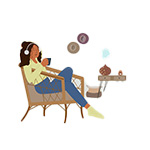 An illustration of a person sitting in a chair destressing