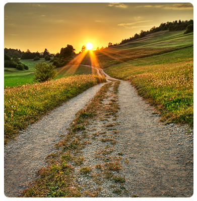 A path outdoors at sunset