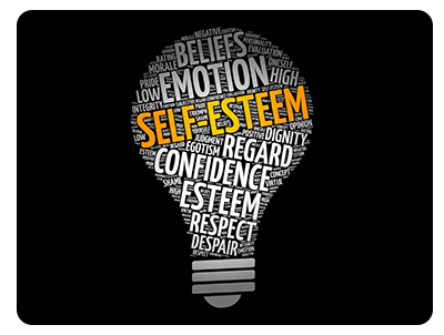 A light bulb with the words self esteem inside