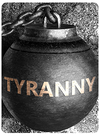 Text Tyranny on a ball and chain